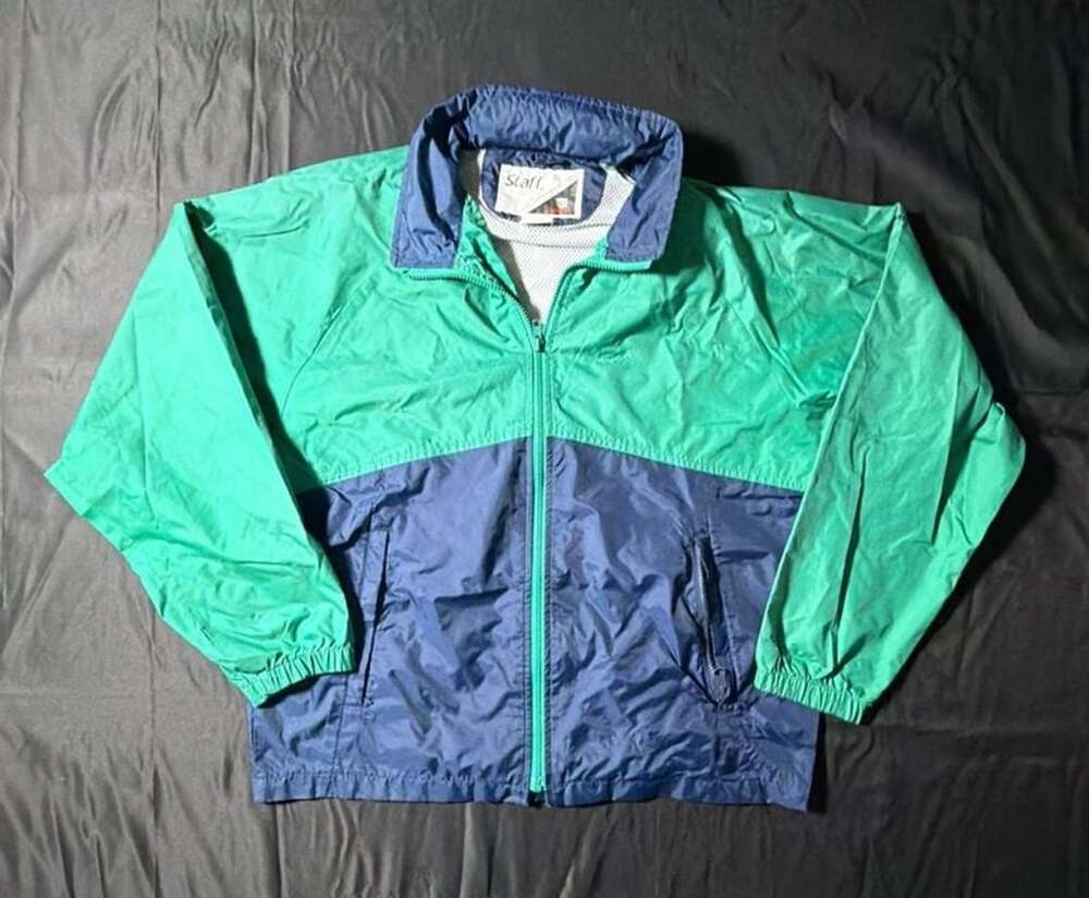 Vintage Staff by Wilson Two-Tone Green and Blue Full Zip Windbreaker Jacket